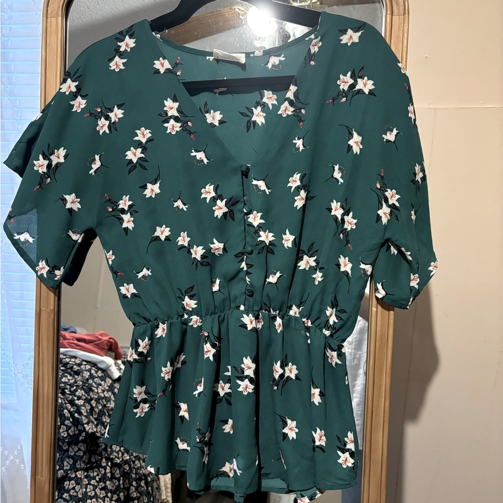 Floral green shirt